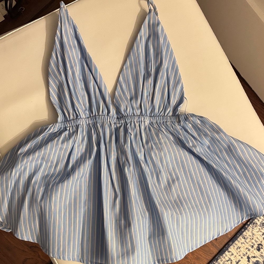 Blue and White Striped babydoll top